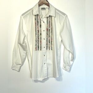 Vintage 90s boho cotton long sleeve blouse button front collared